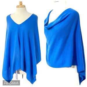 NEW "Cashmere Counter" 100% Cashmere BLUE Cape One Size NWT Pullover Sweater